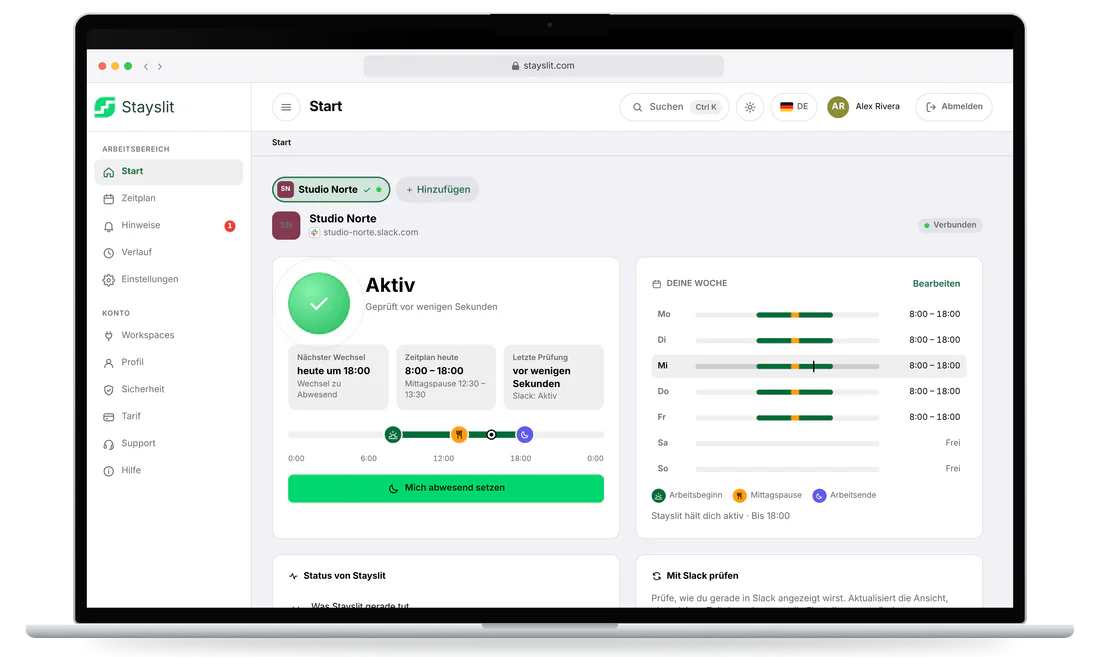 Echte App-Ansichten · Beispieldaten · Aktiv