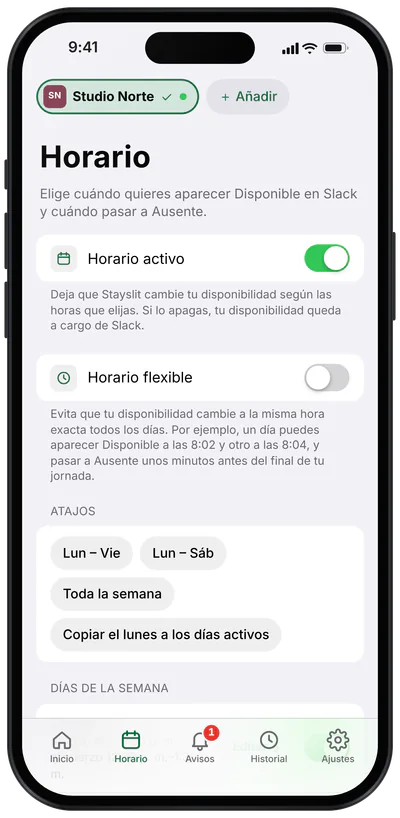 Capturas reales · datos de demostración · Horario